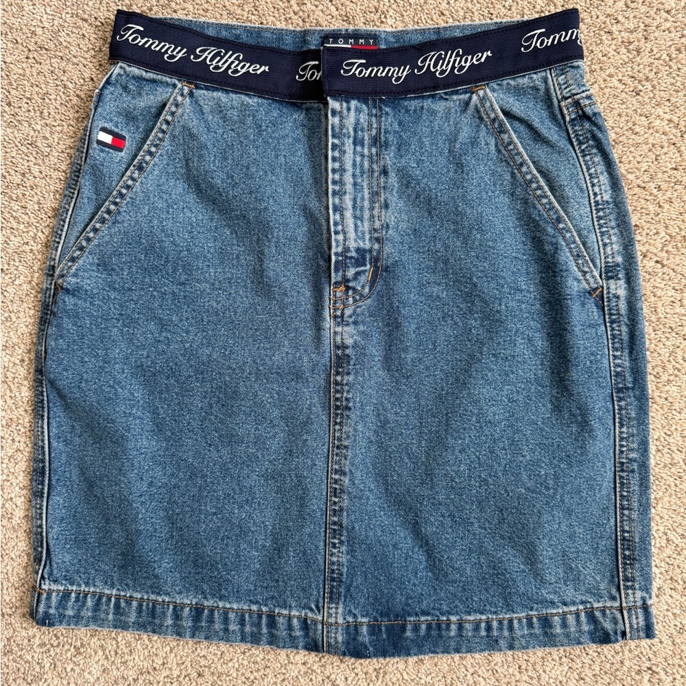 Tommy Hilfiger Blue Denim Pencil Skirt with Logo